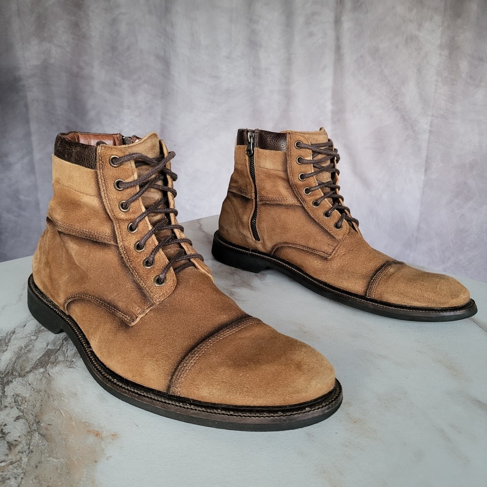 G.H Bass Whargos Cap Toe Lace Up Ankle Boots Men's Size 11M Suede Tan Brown